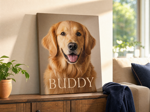 Custom pet portrait canvas - sample design with pet name