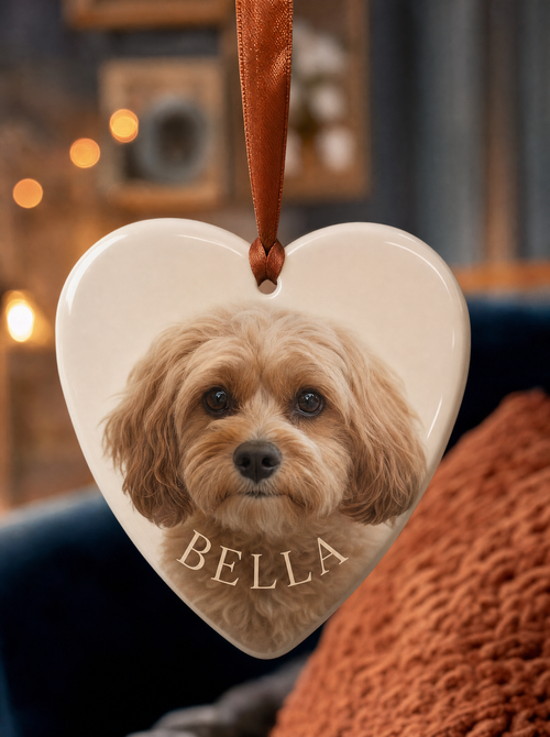 Custom pet portrait ornament - sample design with pet name